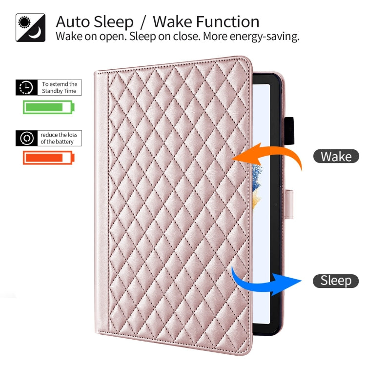 For Samsung Galaxy Tab A8 10.5 Rhombus Lattice Leather Smart Tablet Case(Rose Gold) by bashfashion