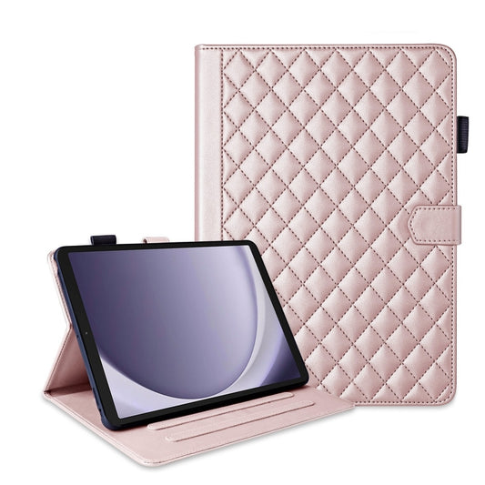 For Samsung Galaxy Tab A11 / A9 Rhombus Lattice Leather Tablet Case(Rose Gold) by bashfashion