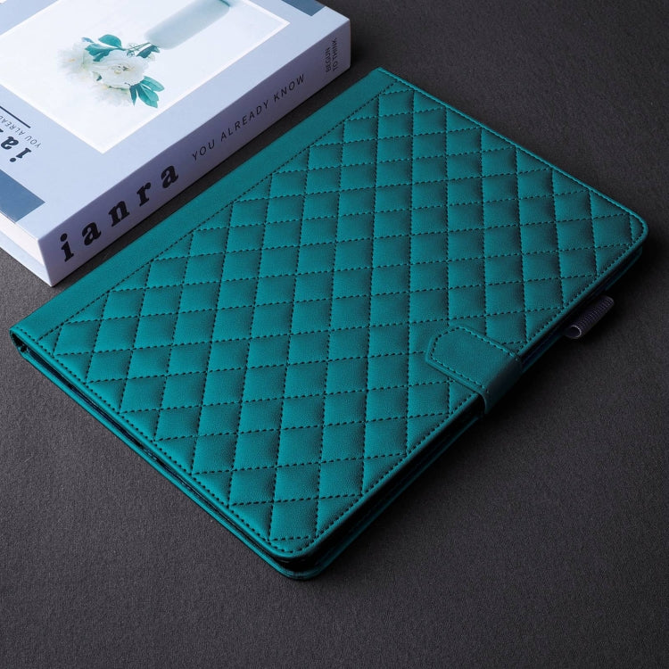 For Samsung Galaxy Tab A11 / A9 Rhombus Lattice Leather Tablet Case(Dark Green) by bashfashion