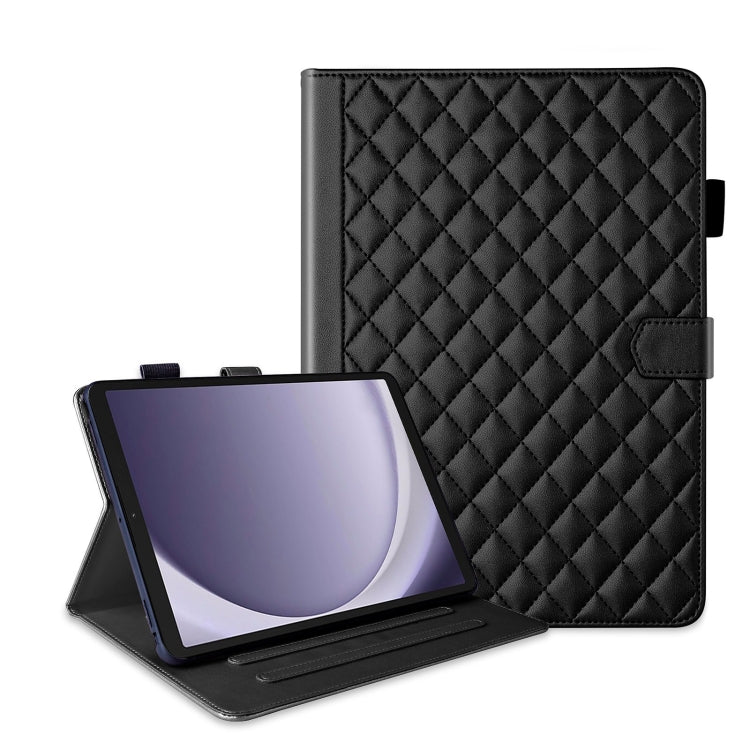 For Samsung Galaxy Tab A11 / A9 Rhombus Lattice Leather Tablet Case(Black) by bashfashion