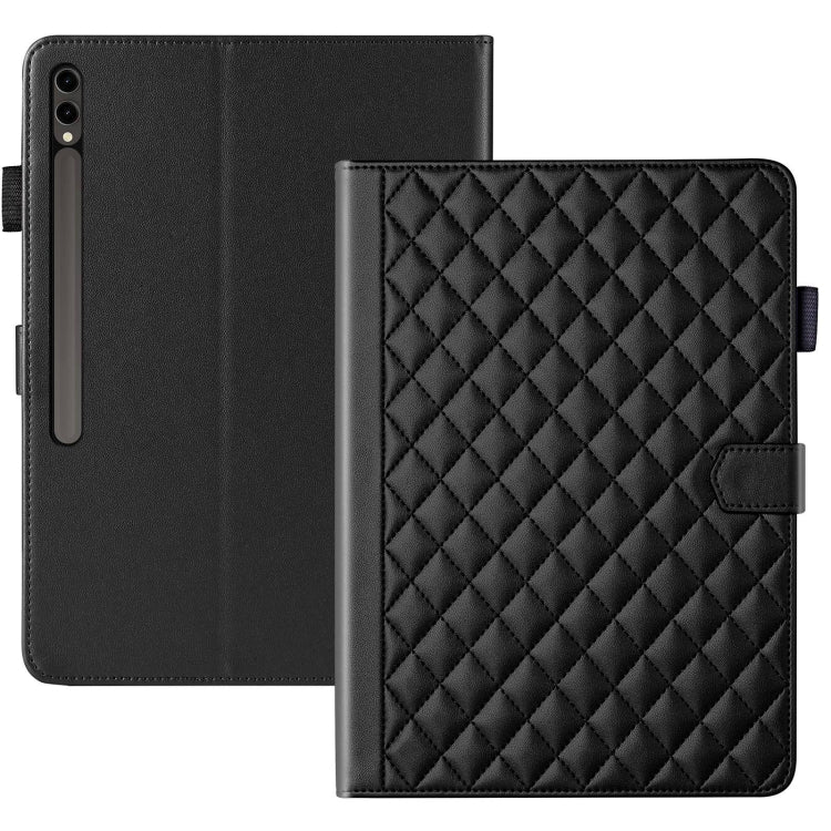 For Samsung Galaxy Tab S9 FE+ / S9+ Rhombus Lattice Leather Tablet Case(Black) by bashfashion