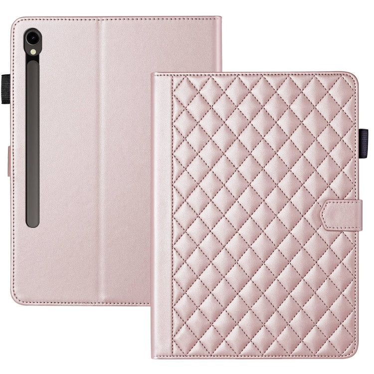 For Samsung Galaxy Tab S9 FE / S9 Rhombus Lattice Leather Tablet Case(Rose Gold) by bashfashion