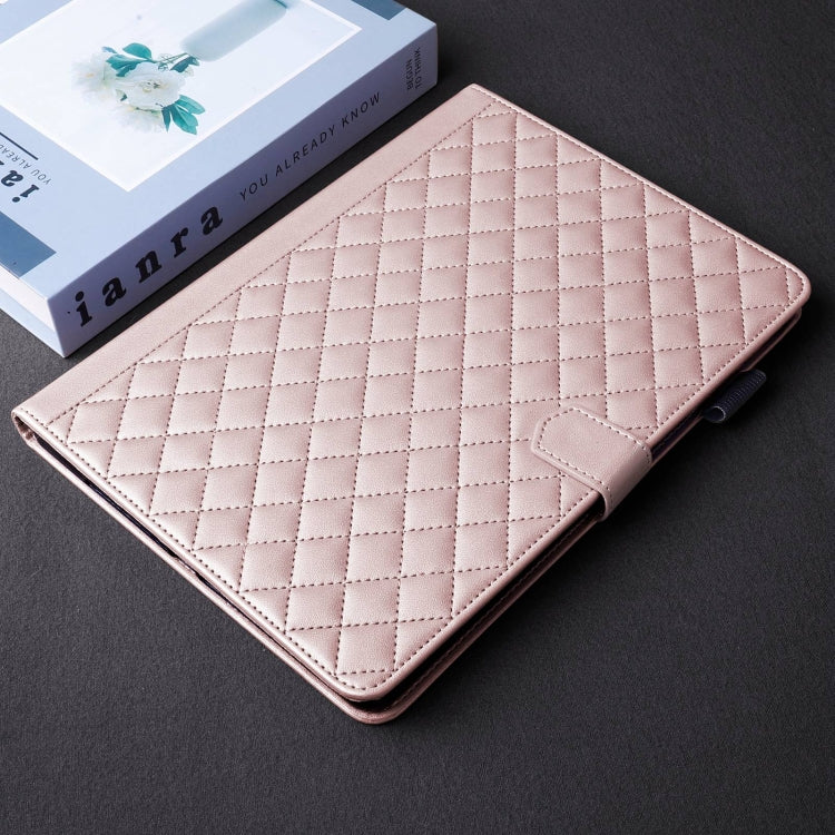 For Samsung Galaxy Tab S9 FE / S9 Rhombus Lattice Leather Tablet Case(Rose Gold) by bashfashion
