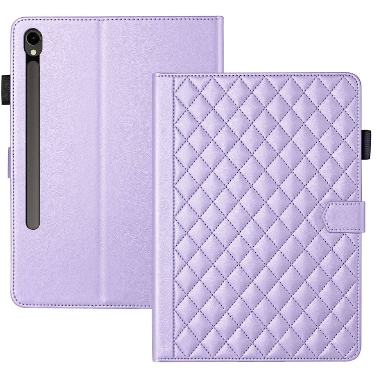 For Samsung Galaxy Tab S9 FE / S9 Rhombus Lattice Leather Tablet Case(Purple) by bashfashion