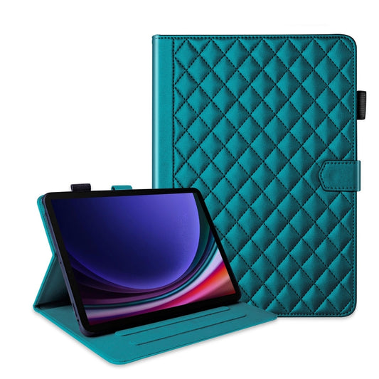 For Samsung Galaxy Tab S9 FE / S9 Rhombus Lattice Leather Tablet Case(Dark Green) by bashfashion