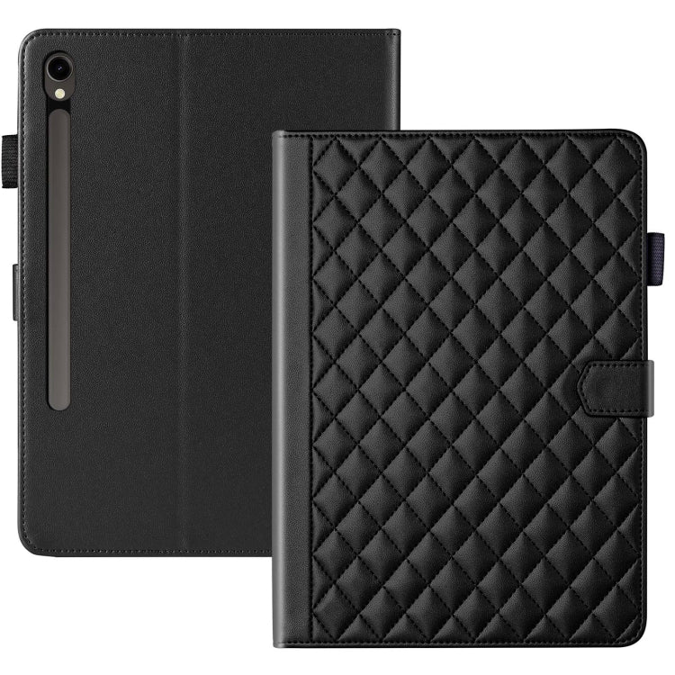 For Samsung Galaxy Tab S9 FE / S9 Rhombus Lattice Leather Tablet Case(Black) by bashfashion