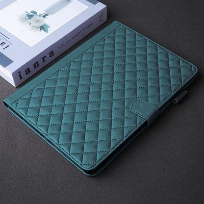 For Samsung Galaxy Tab S10 FE+ Rhombus Lattice Leather Tablet Case(Dark Green) by bashfashion