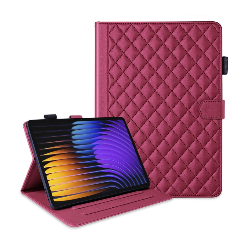 For Xiaomi Pad 7 / 7 Pro Rhombus Lattice Leather Tablet Case(Red) by bashfashion