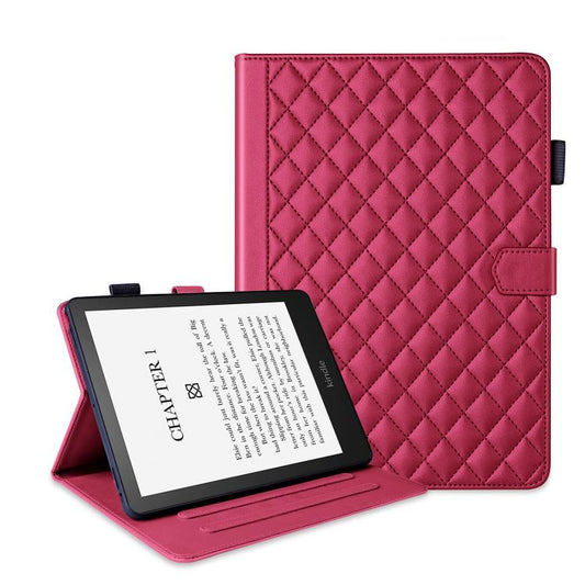 For Amazon Kindle Paperwhite 12th Gen 2024 Rhombus Lattice Leather Tablet Case(Red) by bashfashion