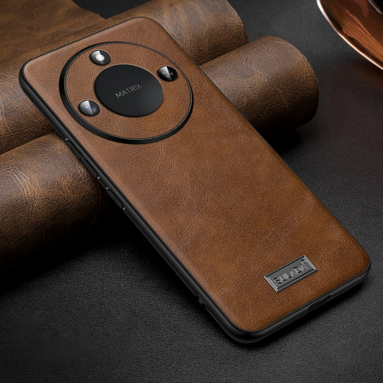 For Honor X60 SULADA Shockproof TPU Hybrid Handmade Leather Phone Case(Brown) by SULADA