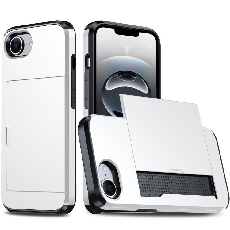 For iPhone 16e Shockproof Armor Phone Case with Card Slot(White) by bashfashion