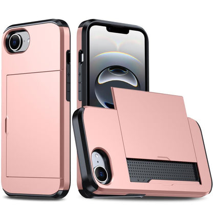 For iPhone 16e Shockproof Armor Phone Case with Card Slot(Rose Gold) by bashfashion