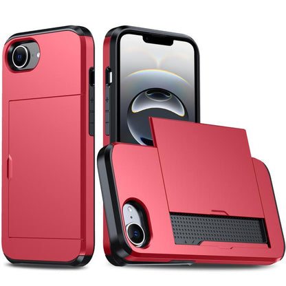 For iPhone 16e Shockproof Armor Phone Case with Card Slot(Red) by bashfashion