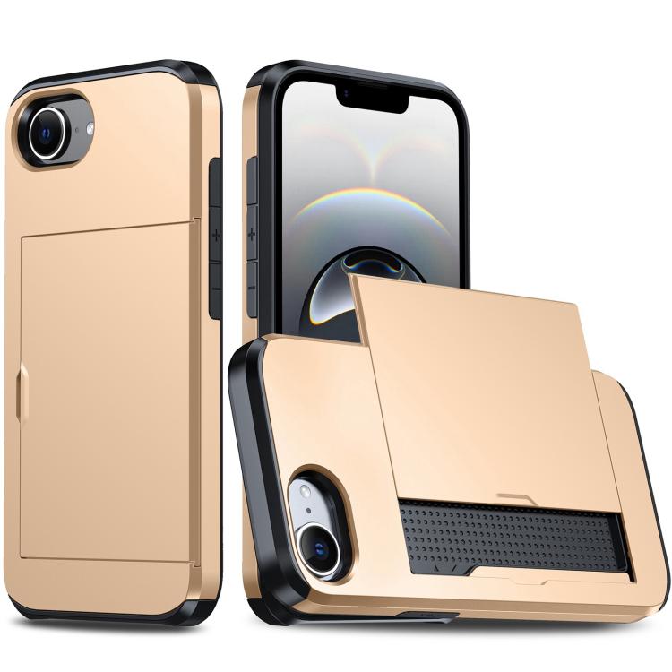 For iPhone 16e Shockproof Armor Phone Case with Card Slot(Gold) by bashfashion