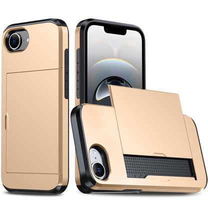For iPhone 16e Shockproof Armor Phone Case with Card Slot(Gold) by bashfashion