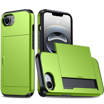 For iPhone 16e Shockproof Armor Phone Case with Card Slot(Green) by bashfashion