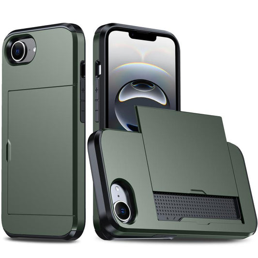 For iPhone 16e Shockproof Armor Phone Case with Card Slot(Dark Green) by bashfashion
