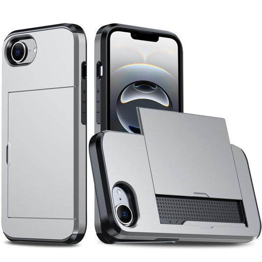 For iPhone 16e Shockproof Armor Phone Case with Card Slot(Silver) by bashfashion