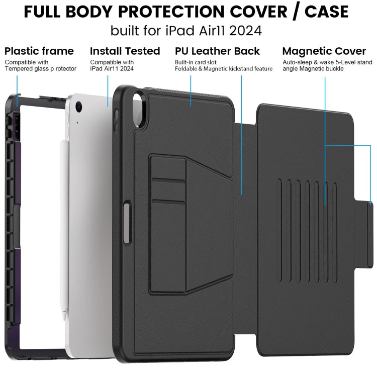 For iPad Air 11 2025 / 2024 Smart B Magnetic Holder Leather Tablet Case(Black) by bashfashion