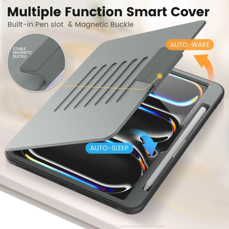 For iPad Pro 11 2025 / 2024 Smart B Magnetic Holder Leather Tablet Case(Grey) by bashfashion
