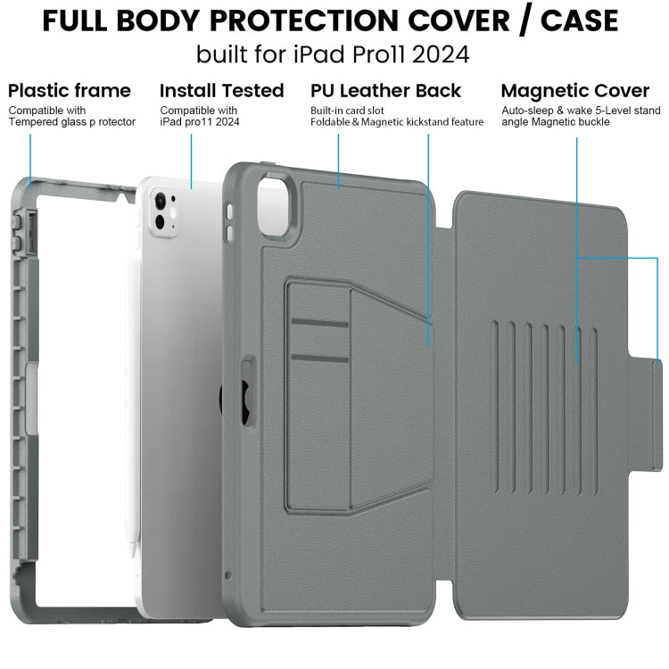 For iPad Pro 11 2025 / 2024 Smart B Magnetic Holder Leather Tablet Case(Grey) by bashfashion