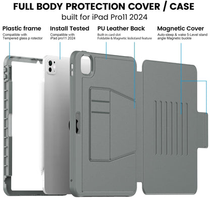 For iPad Pro 11 2025 / 2024 Smart B Magnetic Holder Leather Tablet Case(Grey) by bashfashion