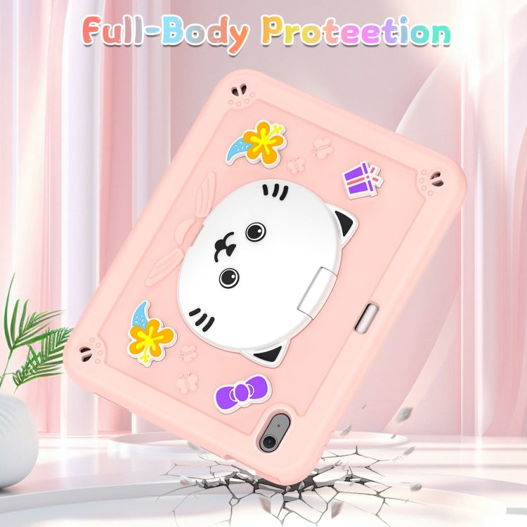 For iPad Air 11 2025 / 2024 Cat Holder Silicone Hybrid PC Tablet Case with Strap(Rose Pink) by bashfashion