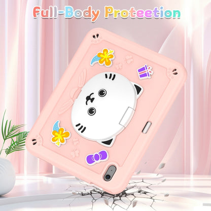 For iPad Air 11 2025 / 2024 Cat Holder Silicone Hybrid PC Tablet Case with Strap(Rose Pink) by bashfashion