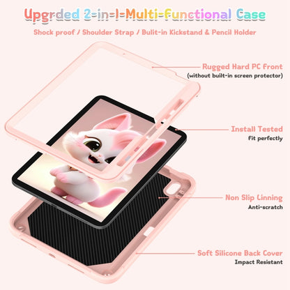For iPad Air 11 2025 / 2024 Cat Holder Silicone Hybrid PC Tablet Case with Strap(Rose Pink) by bashfashion