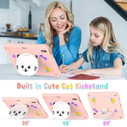 For iPad Air 11 2025 / 2024 Cat Holder Silicone Hybrid PC Tablet Case with Strap(Rose Pink) by bashfashion