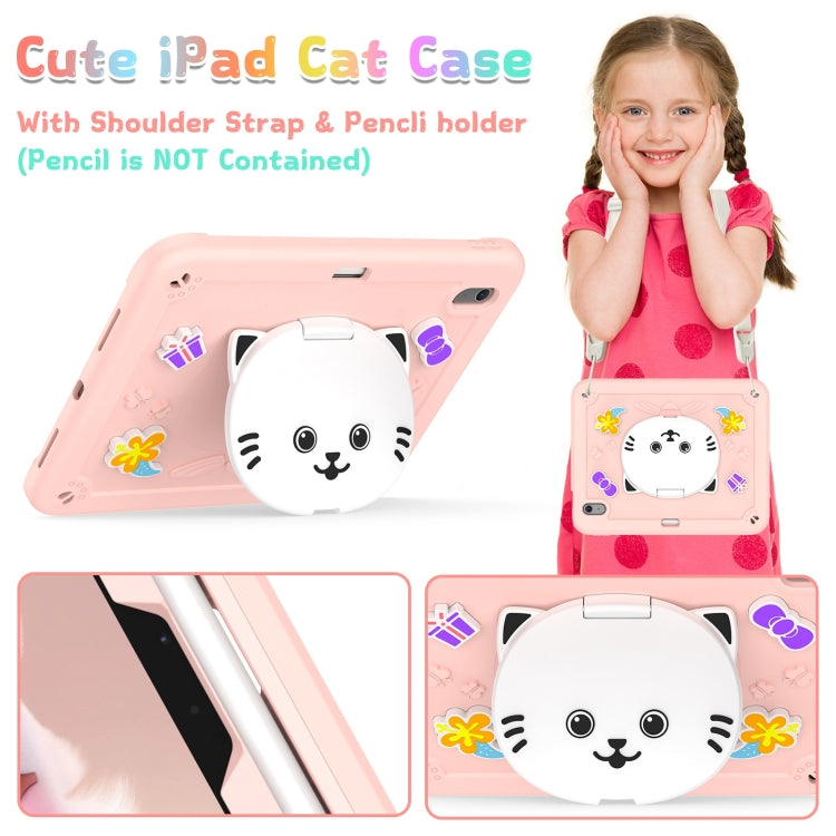 For iPad Air 11 2025 / 2024 Cat Holder Silicone Hybrid PC Tablet Case with Strap(Rose Pink) by bashfashion
