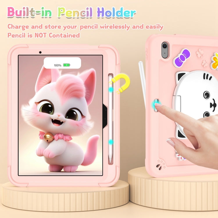 For iPad Air 11 2025 / 2024 Cat Holder Silicone Hybrid PC Tablet Case with Strap(Rose Pink) by bashfashion