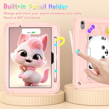 For iPad Air 11 2025 / 2024 Cat Holder Silicone Hybrid PC Tablet Case with Strap(Rose Pink) by bashfashion