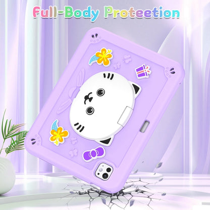 For iPad Pro 11 2025 / 2024 Cat Holder Silicone Hybrid PC Tablet Case with Strap(Purple) by bashfashion