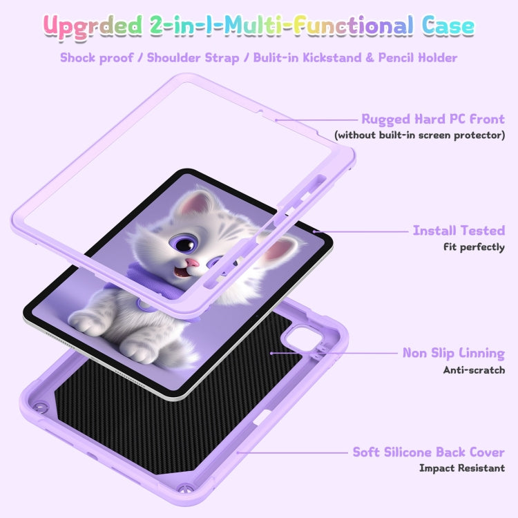 For iPad Pro 11 2025 / 2024 Cat Holder Silicone Hybrid PC Tablet Case with Strap(Purple) by bashfashion