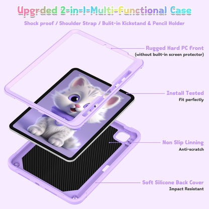 For iPad Pro 11 2025 / 2024 Cat Holder Silicone Hybrid PC Tablet Case with Strap(Purple) by bashfashion