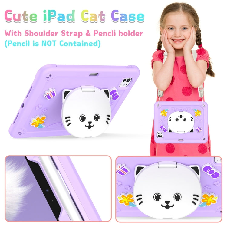 For iPad Pro 11 2025 / 2024 Cat Holder Silicone Hybrid PC Tablet Case with Strap(Purple) by bashfashion