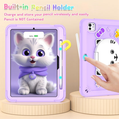 For iPad Pro 11 2025 / 2024 Cat Holder Silicone Hybrid PC Tablet Case with Strap(Purple) by bashfashion