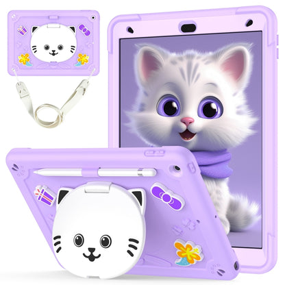 For iPad 10.2 2021 / 2020 / 2019 Cat Holder Silicone Hybrid PC Tablet Case with Strap(Purple) by bashfashion