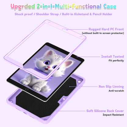 For iPad 10.2 2021 / 2020 / 2019 Cat Holder Silicone Hybrid PC Tablet Case with Strap(Purple) by bashfashion