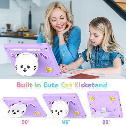 For iPad 10.2 2021 / 2020 / 2019 Cat Holder Silicone Hybrid PC Tablet Case with Strap(Purple) by bashfashion