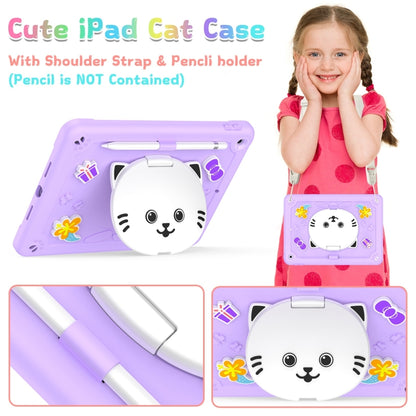 For iPad 10.2 2021 / 2020 / 2019 Cat Holder Silicone Hybrid PC Tablet Case with Strap(Purple) by bashfashion