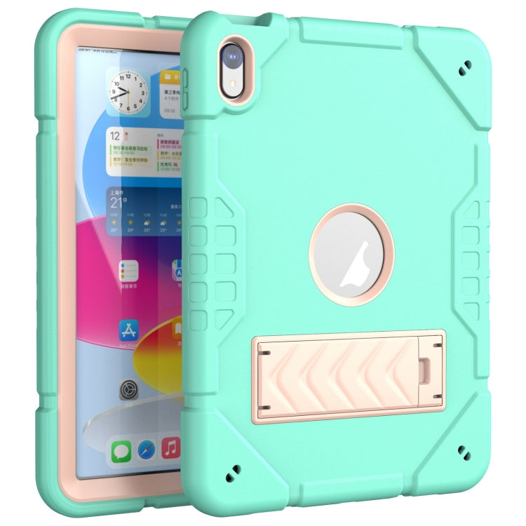 For iPad 2025 / 2022 Armor Holder Silicone Hybrid PC Tablet Case(Mint Green Gold) by bashfashion