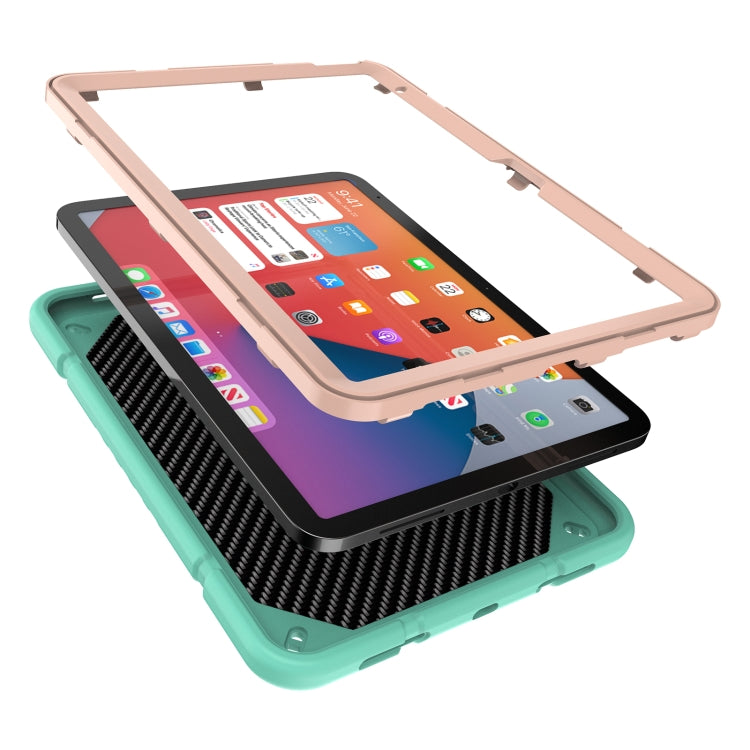 For iPad 2025 / 2022 Armor Holder Silicone Hybrid PC Tablet Case(Mint Green Gold) by bashfashion