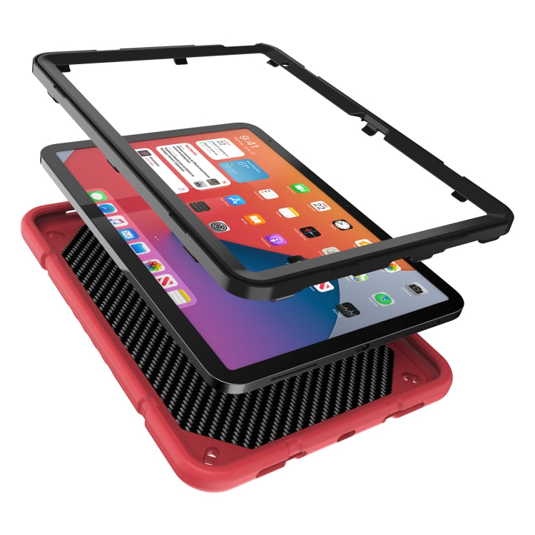 For iPad Air 11 2025 / 2024 Armor Holder Silicone Hybrid PC Tablet Case(Red Black) by bashfashion