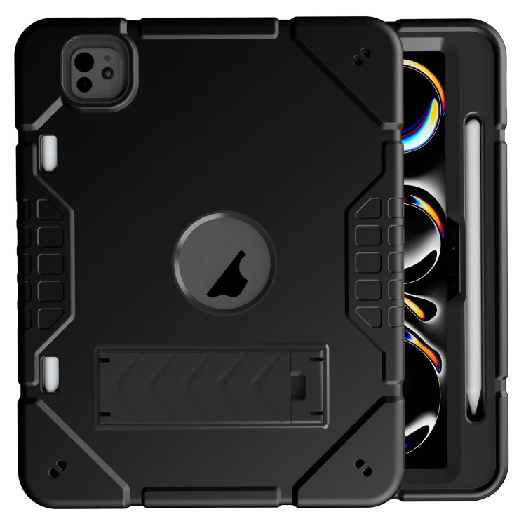 For iPad Pro 11 2025 / 2024 Armor Holder Silicone Hybrid PC Tablet Case(Black) by bashfashion