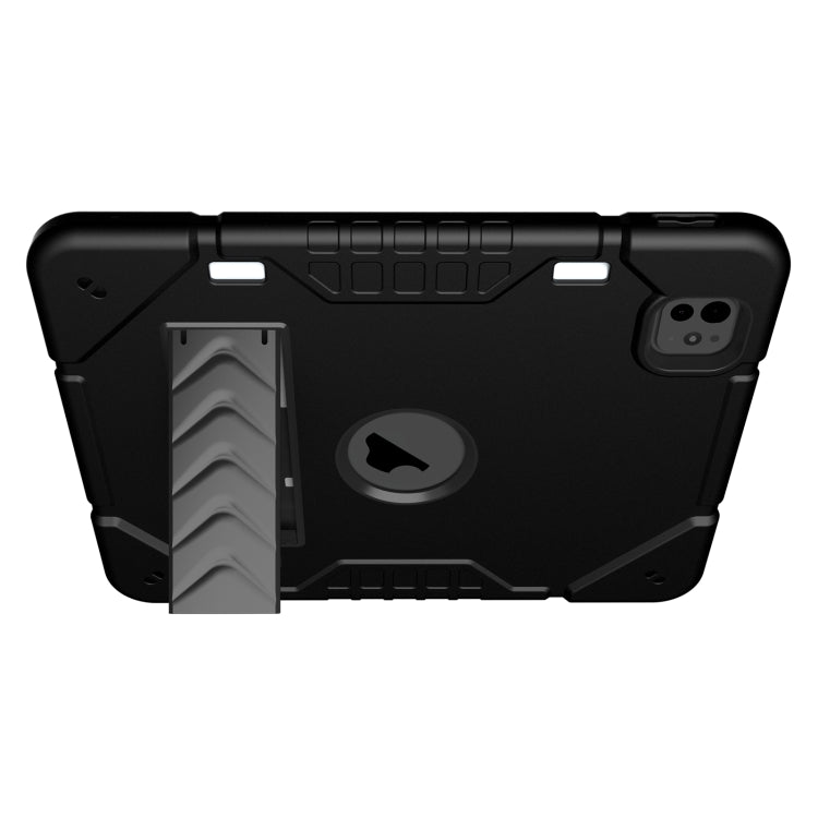 For iPad Pro 11 2025 / 2024 Armor Holder Silicone Hybrid PC Tablet Case(Black) by bashfashion