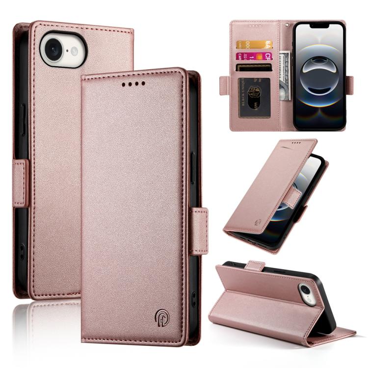 For iPhone 16e Side Buckle Magnetic Frosted Leather Phone Case(Rose Gold) by bashfashion