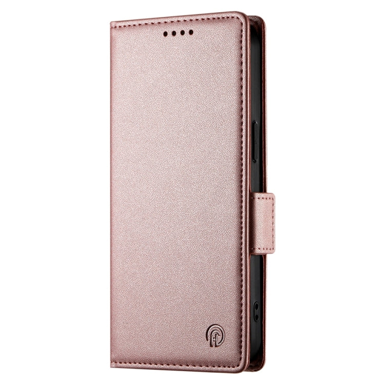 For iPhone 16e Side Buckle Magnetic Frosted Leather Phone Case(Rose Gold) by bashfashion
