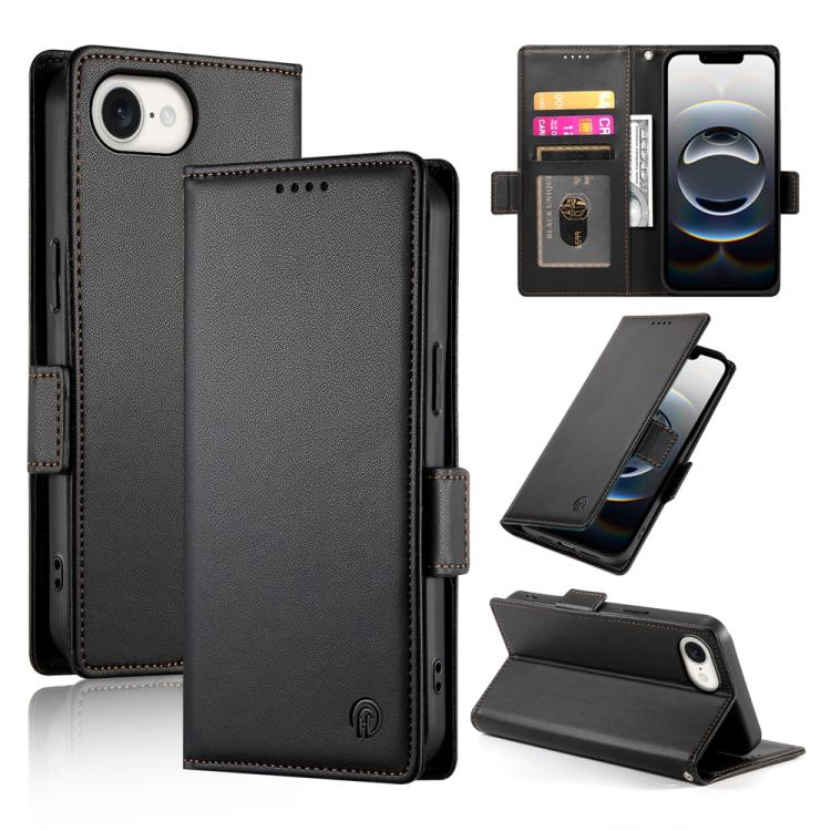 For iPhone 16e Side Buckle Magnetic Frosted Leather Phone Case(Black) by bashfashion
